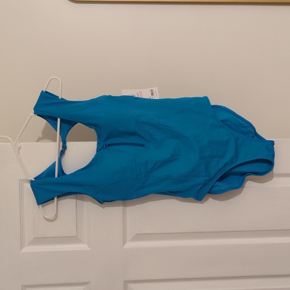 Athleta Bright Teal Blue One-Piece Swimsuit with Front Zip